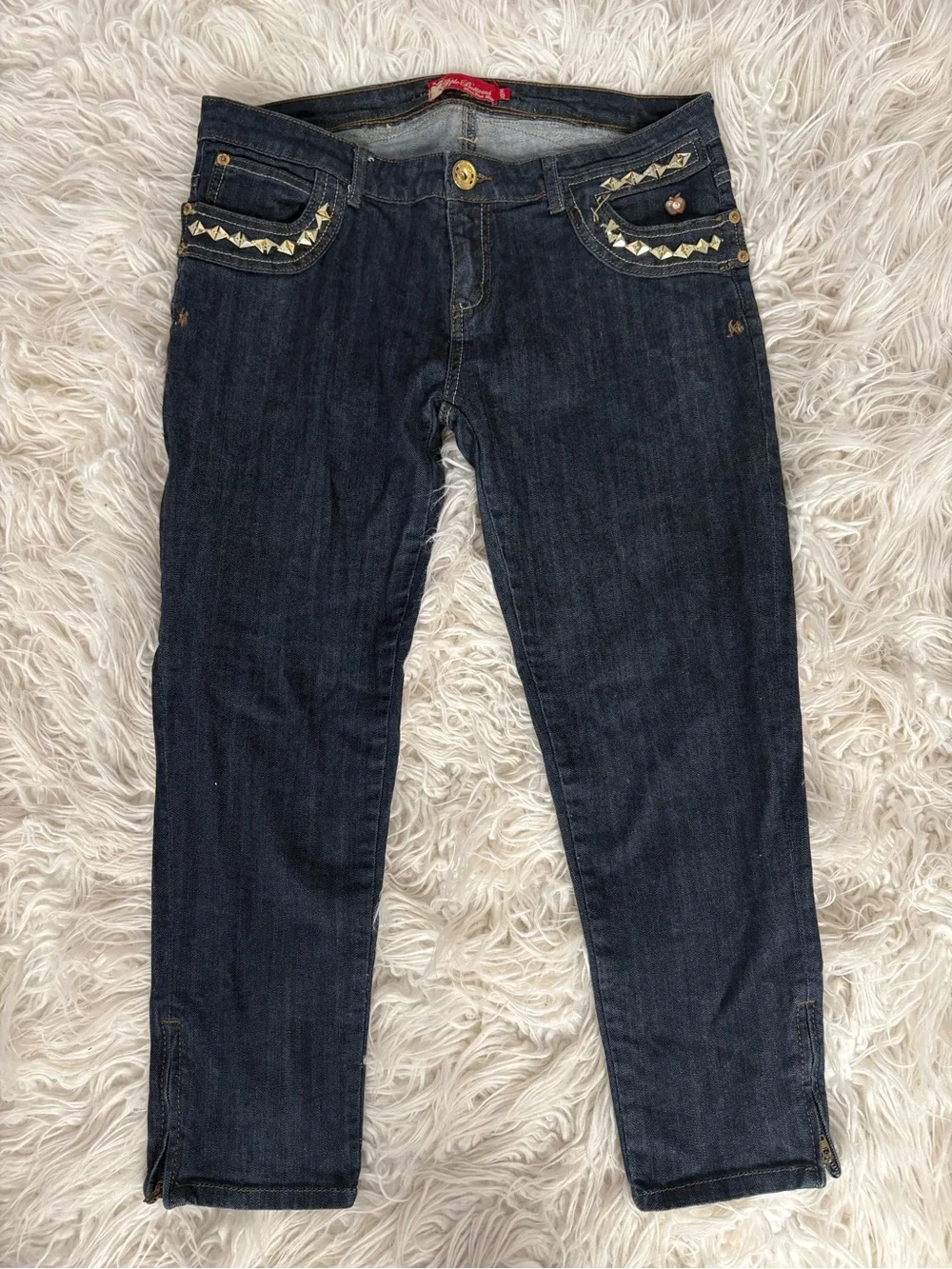 Vintage Y2K Apple Bottoms Dark Wash Jeans Studded Pockets Ankle Zip Size 13 / 14